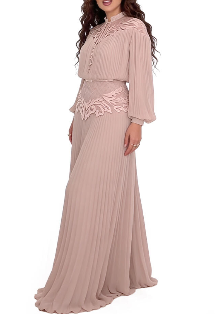 Blush Pleated Lace Maxi Dress