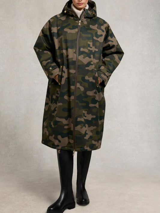Camo-Print Oversized Midi Coat