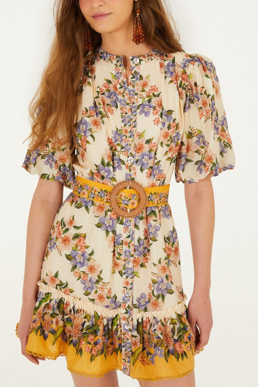 Boho Floral Print Belted Mini Shirt Dress